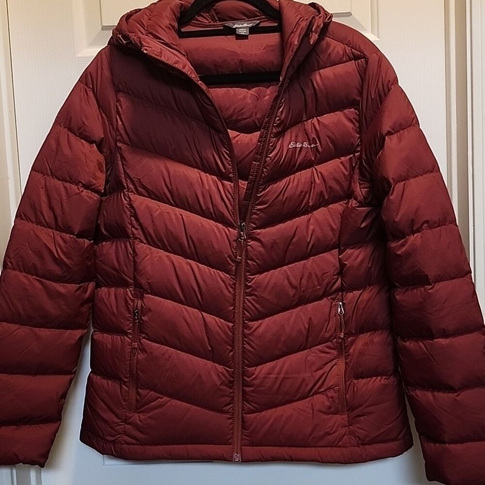 Eddie Bauer Puffer Down Jacket Hooded Burgundy EB650 Size L